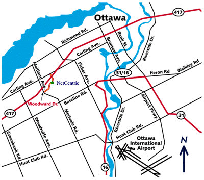 Carte d'Ottawa avec location de NetCentric